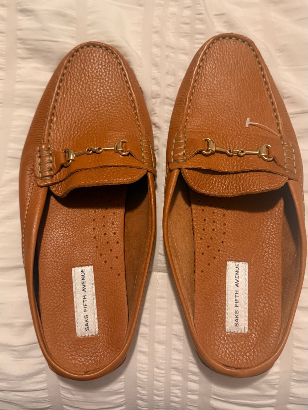 Womens Brown Camel Leather Loafers Mules
